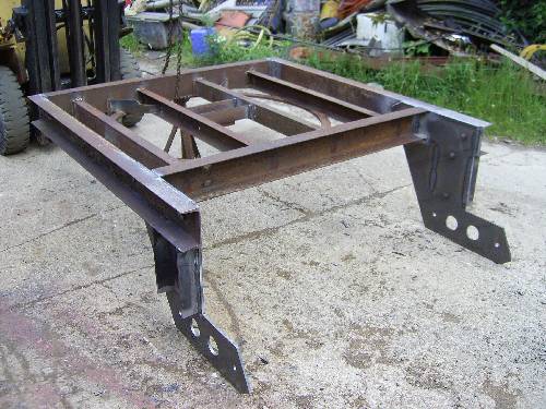 Front step frame with new sections and plates welded in place